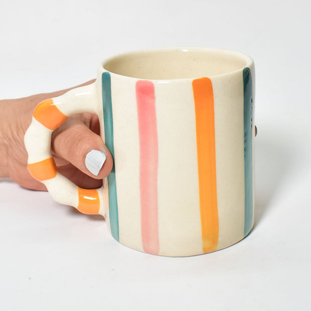 Candy Striped Ceramic Mug - 3.5x3 Inches