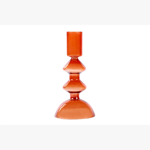 Retro Glass Candle Stick Holder- 6 x 2.5 Inches_ Rust Orange