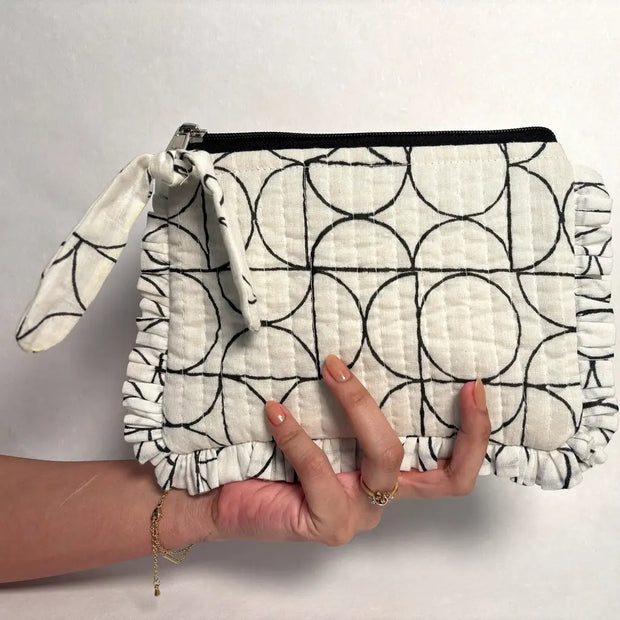 Handmade Quilted Pouch, Black & White - 8 x 5  Inches