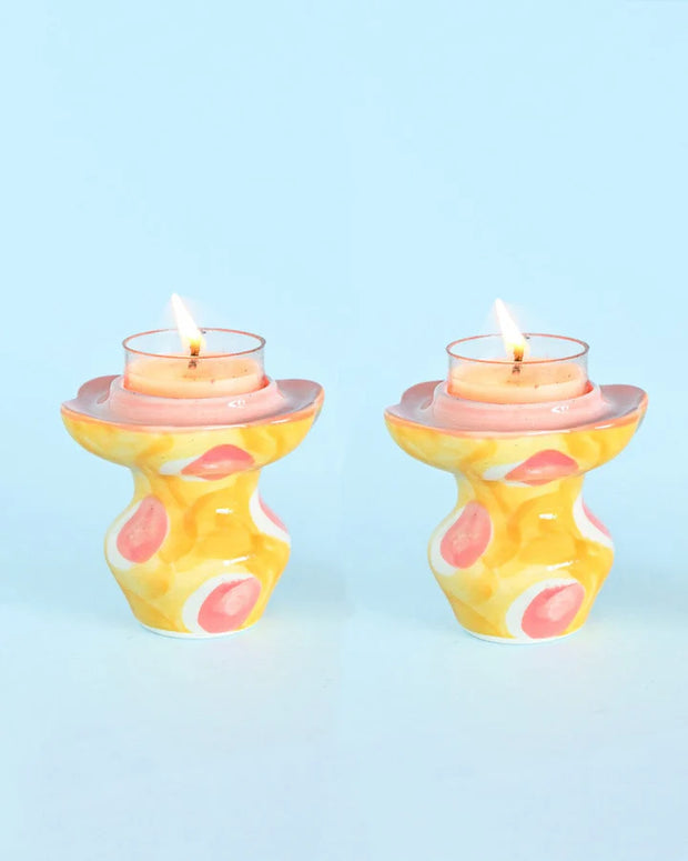 Ruby Sunset Handpainted Tealight Holders - Set of 2 , 3 x 2.7 Inches