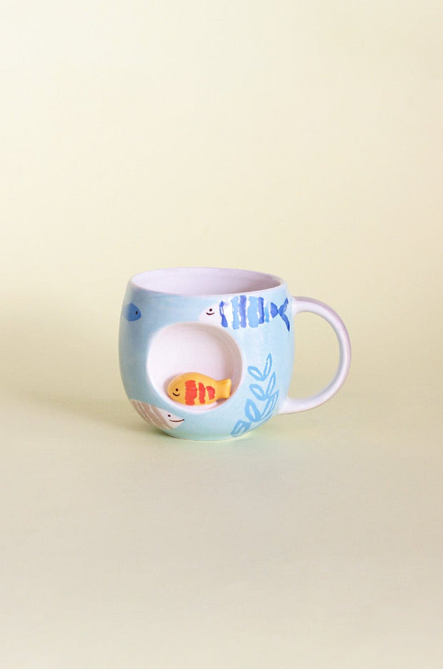 Handpainted Ceramic Mug Fish , 4.5 x 3.5 x 3.25 Inches