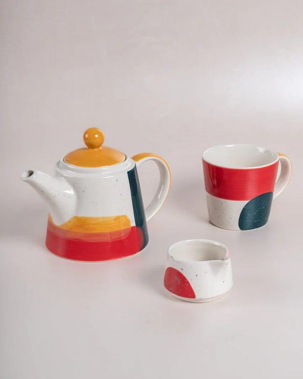 Handpainted Ceramic Tea for One, Multi- 7.4 x 6.6 x 5.11 Inch