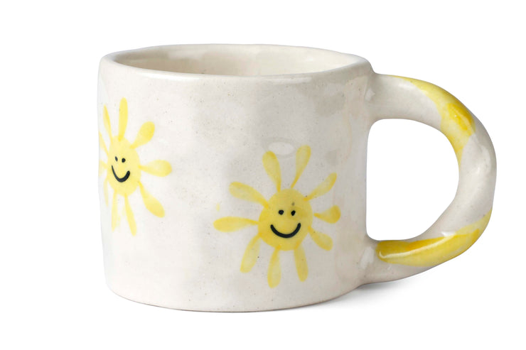 Handcrafted Yellow Sun Ceramic Mug - 2.5 x 3 Inches