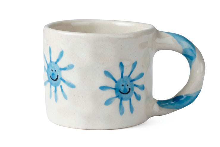 Handcrafted Blue Sun Ceramic Mug - 2.5 x 3 Inches