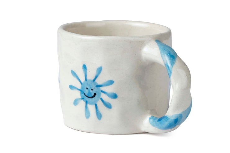 Handcrafted Blue Sun Ceramic Mug - 2.5 x 3 Inches