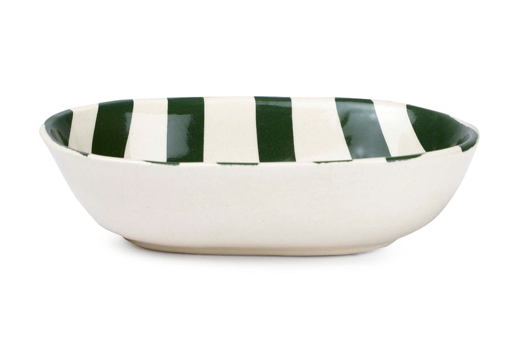 Ceramic stripe Bowl, Olive Green  7x5x2 Inches