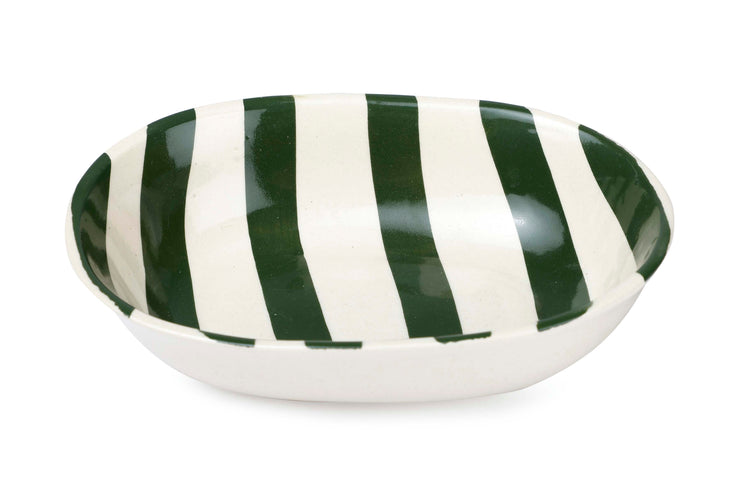 Ceramic stripe Bowl, Olive Green  7x5x2 Inches
