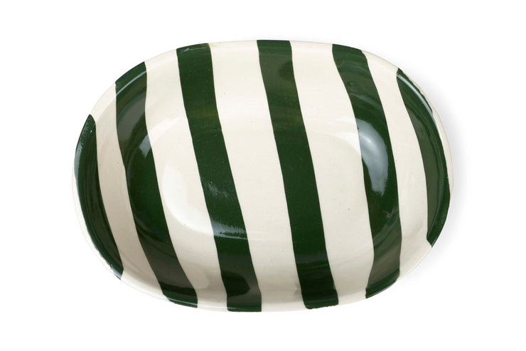 Ceramic stripe Bowl, Olive Green  7x5x2 Inches