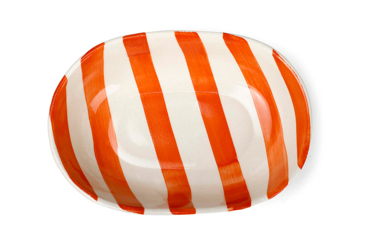 Ceramic stripe Bowl, Orange  7x5x2 Inches