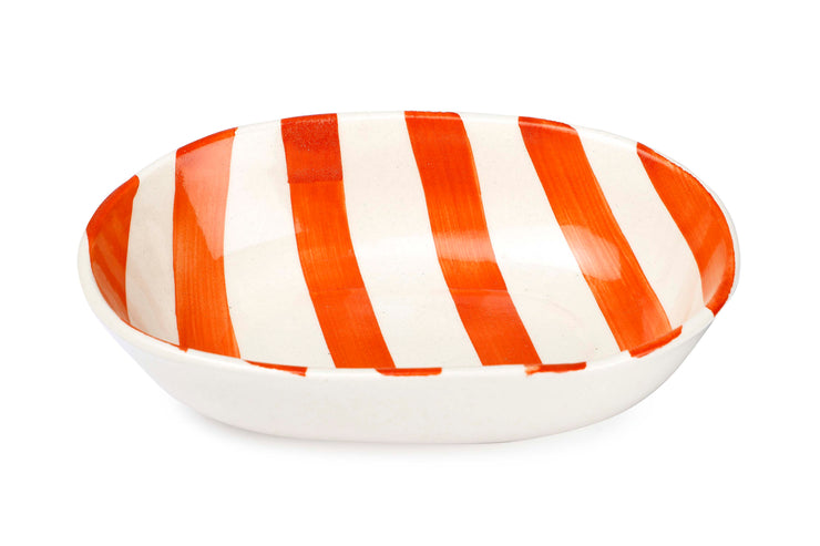 Ceramic stripe Bowl, Orange  7x5x2 Inches