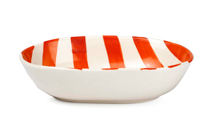 Ceramic stripe Bowl, Orange  7x5x2 Inches