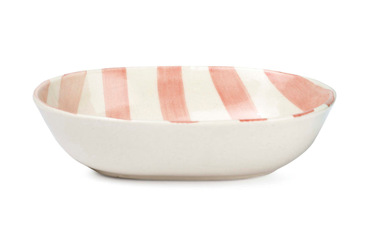 Ceramic stripe Bowl, Pink  7x5x2 Inches