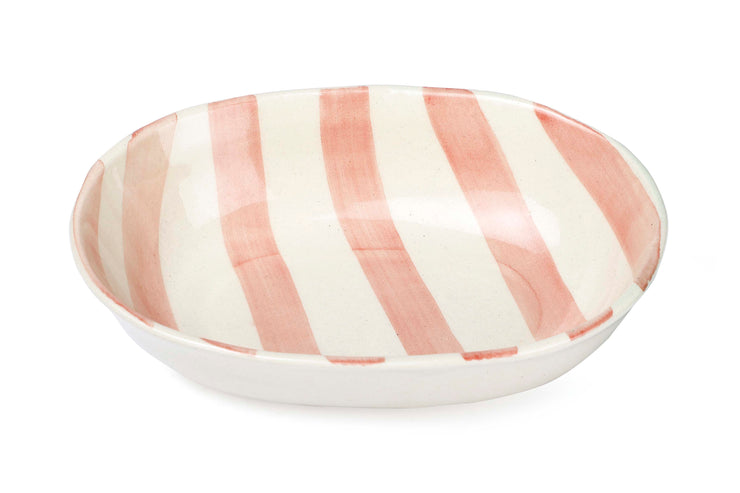Ceramic stripe Bowl, Pink  7x5x2 Inches