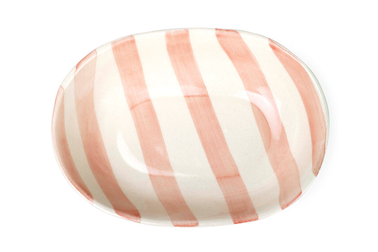Ceramic stripe Bowl, Pink  7x5x2 Inches