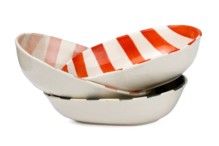 Ceramic stripe Bowl, Olive Green  7x5x2 Inches