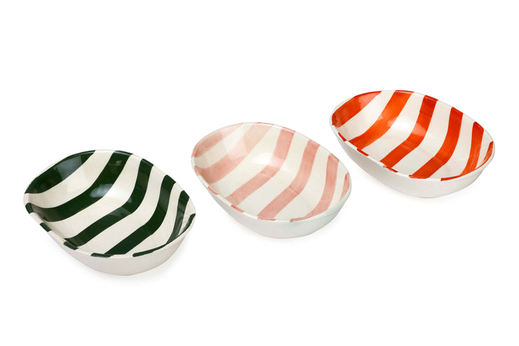Ceramic stripe Bowl, Olive Green  7x5x2 Inches