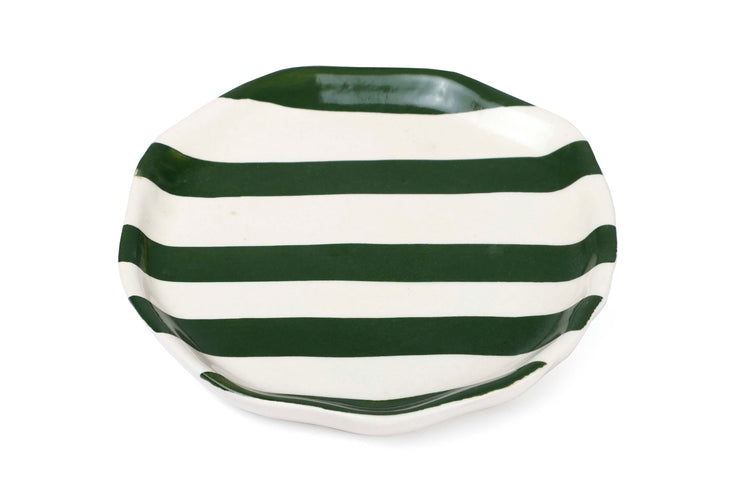Ceramic stripe plate, Olive Green- 6.3x6.3 Inches
