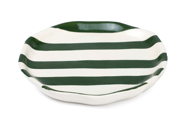 Ceramic stripe plate, Olive Green- 6.3x6.3 Inches
