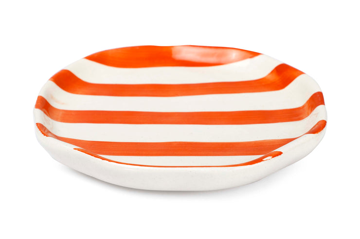 Ceramic stripe plate, Orange- 6.3x6.3 Inches