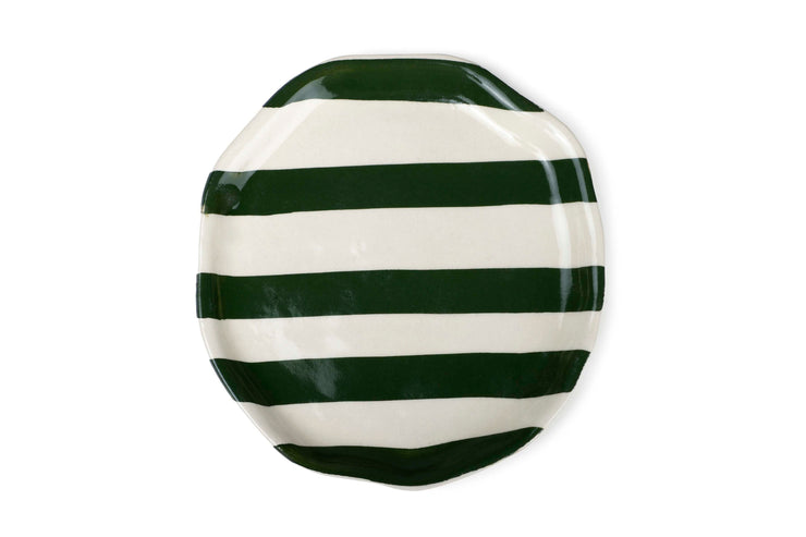 Ceramic stripe plate, Olive Green- 6.3x6.3 Inches
