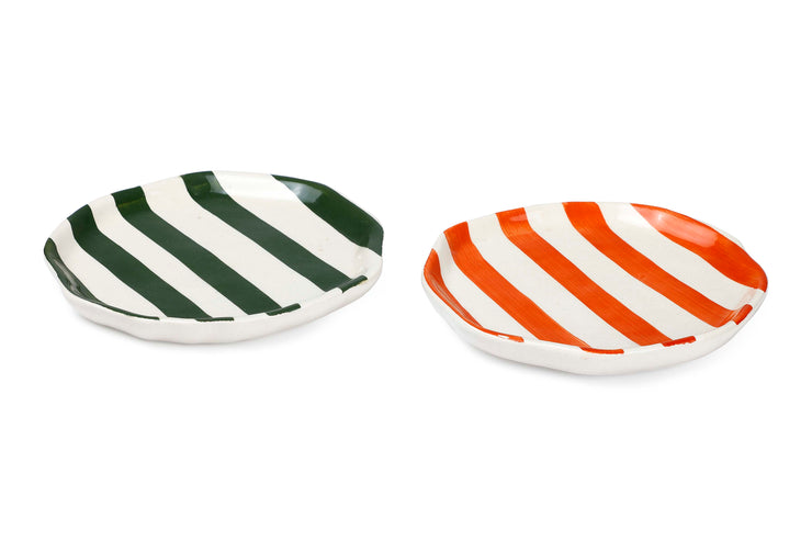 Ceramic stripe plate, Olive Green- 6.3x6.3 Inches