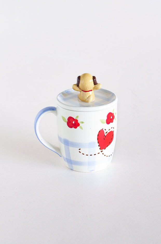 Hey Buddy Handpainted Hot Choco Mug with lid, 4.5x 3.5x5 Inches