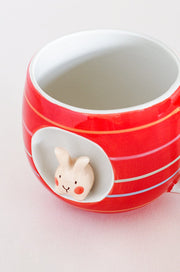 Striped Bunny Handpainted Ceramic Mug, 4.5 x 3.5x 3.25 Inch