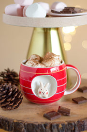 Striped Bunny Handpainted Ceramic Mug, 4.5 x 3.5x 3.25 Inch