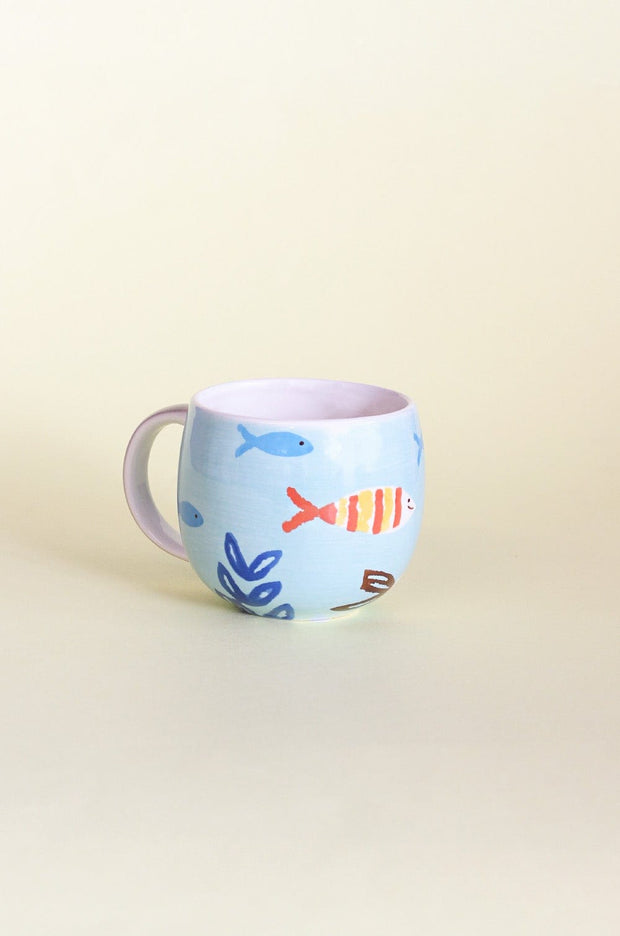 Handpainted Ceramic Mug Fish , 4.5 x 3.5 x 3.25 Inches