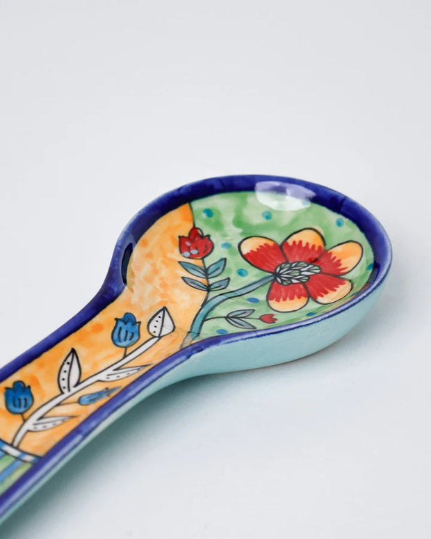 Perch Handpainted Ceramic Spoon Rest - Multi , 9.84 x 3.75 x 1.18 Inches