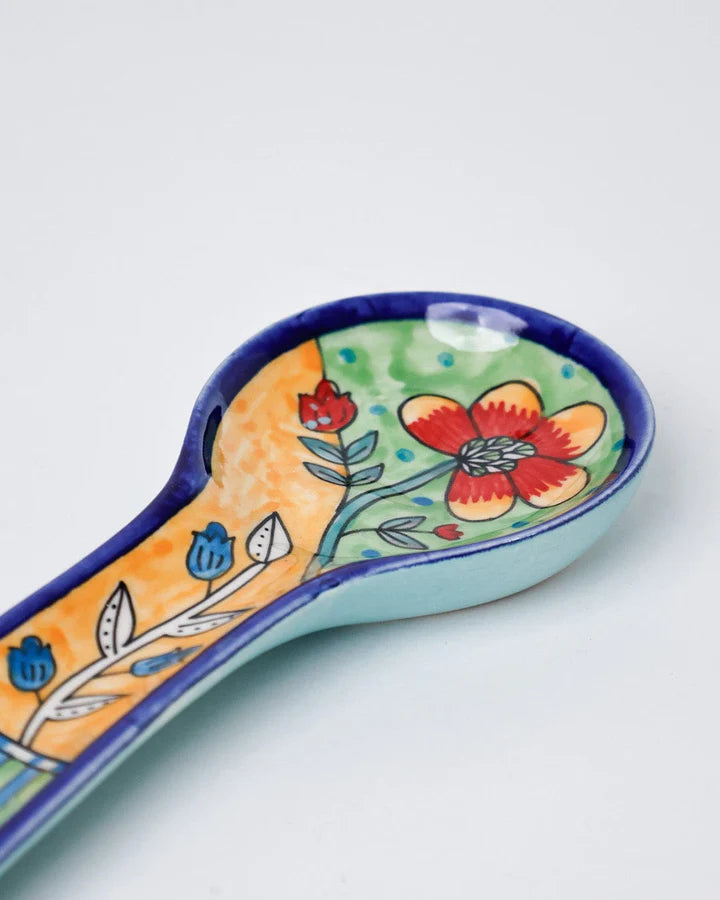 Perch Handpainted Ceramic Spoon Rest - Multi , 9.84 x 3.75 x 1.18 Inches