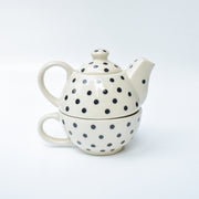 Polka Dot Ceramic Tea Pot and Cup Set - 7.5x2.5 Inches