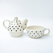 Polka Dot Ceramic Tea Pot and Cup Set - 7.5x2.5 Inches