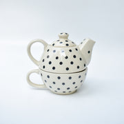 Polka Dot Ceramic Tea Pot and Cup Set - 7.5x2.5 Inches
