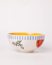 Stripe And Stem Handpainted Ceramic Bowl - 5.90 x 2.75 Inches , 16oz