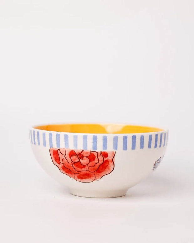 Stripe And Stem Handpainted Ceramic Bowl - 5.90 x 2.75 Inches , 16oz