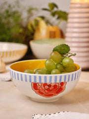 Stripe And Stem Handpainted Ceramic Bowl - 5.90 x 2.75 Inches , 16oz