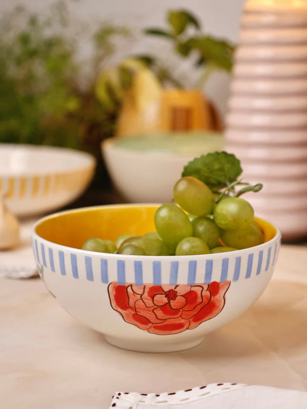 Stripe And Stem Handpainted Ceramic Bowl - 5.90 x 2.75 Inches , 16oz