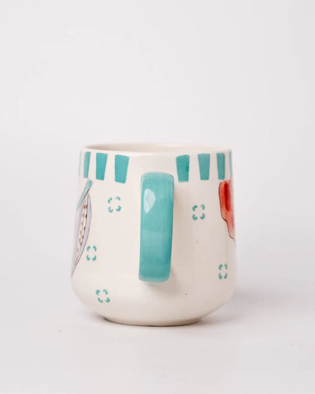 Stripe And Stem Handpainted Ceramic Coffee Mug - 4.72 x 3.15 x 3.54 Inches , 10 oz