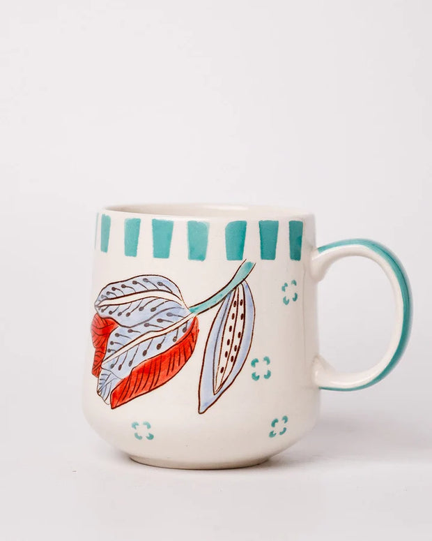 Stripe And Stem Handpainted Ceramic Coffee Mug - 4.72 x 3.15 x 3.54 Inches , 10 oz