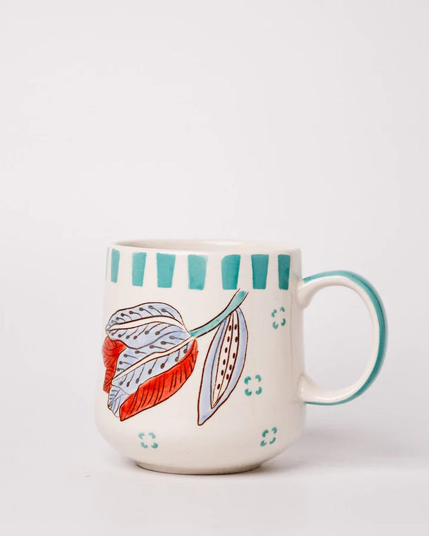 Stripe And Stem Handpainted Ceramic Coffee Mug - 4.72 x 3.15 x 3.54 Inches , 10 oz