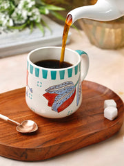 Stripe And Stem Handpainted Ceramic Coffee Mug - 4.72 x 3.15 x 3.54 Inches , 10 oz
