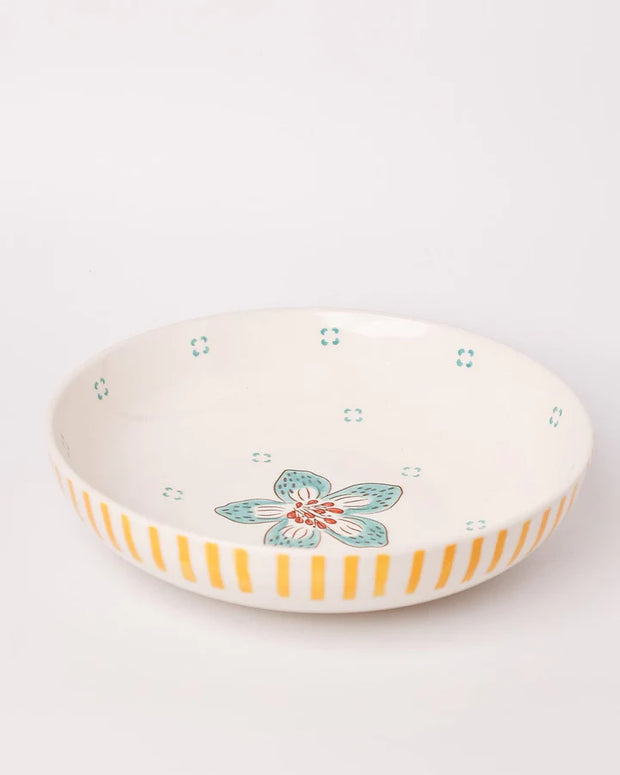 Stripe And Stem Handpainted Ceramic Pasta Bowl , 8.25 x 1.95 Inches , 23 oz