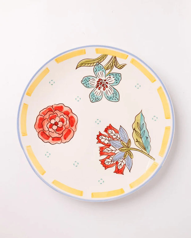 Stripe And Stem Handpainted Ceramic Round Platter , 10 x 1.18 Inches