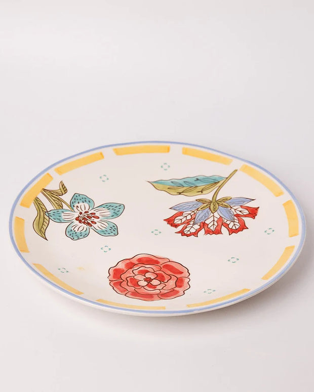 Stripe And Stem Handpainted Ceramic Round Platter , 10 x 1.18 Inches