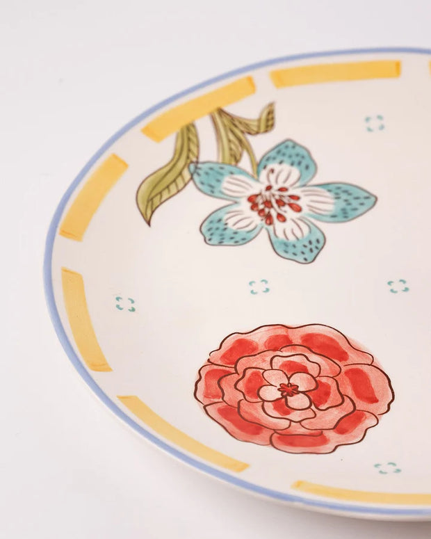 Stripe And Stem Handpainted Ceramic Round Platter , 10 x 1.18 Inches