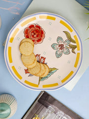 Stripe And Stem Handpainted Ceramic Round Platter , 10 x 1.18 Inches