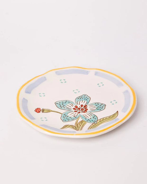 Stripe And Stem Handpainted Ceramic Snack Plate - 6.30 x 1.18 Inches