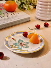 Stripe And Stem Handpainted Ceramic Snack Plate - 6.30 x 1.18 Inches