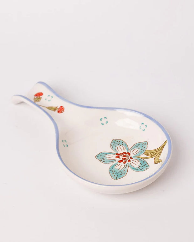 Stripe And Stem Handpainted Ceramic Spoon Rest - 8.85 x 4.72 x 1.18 Inches